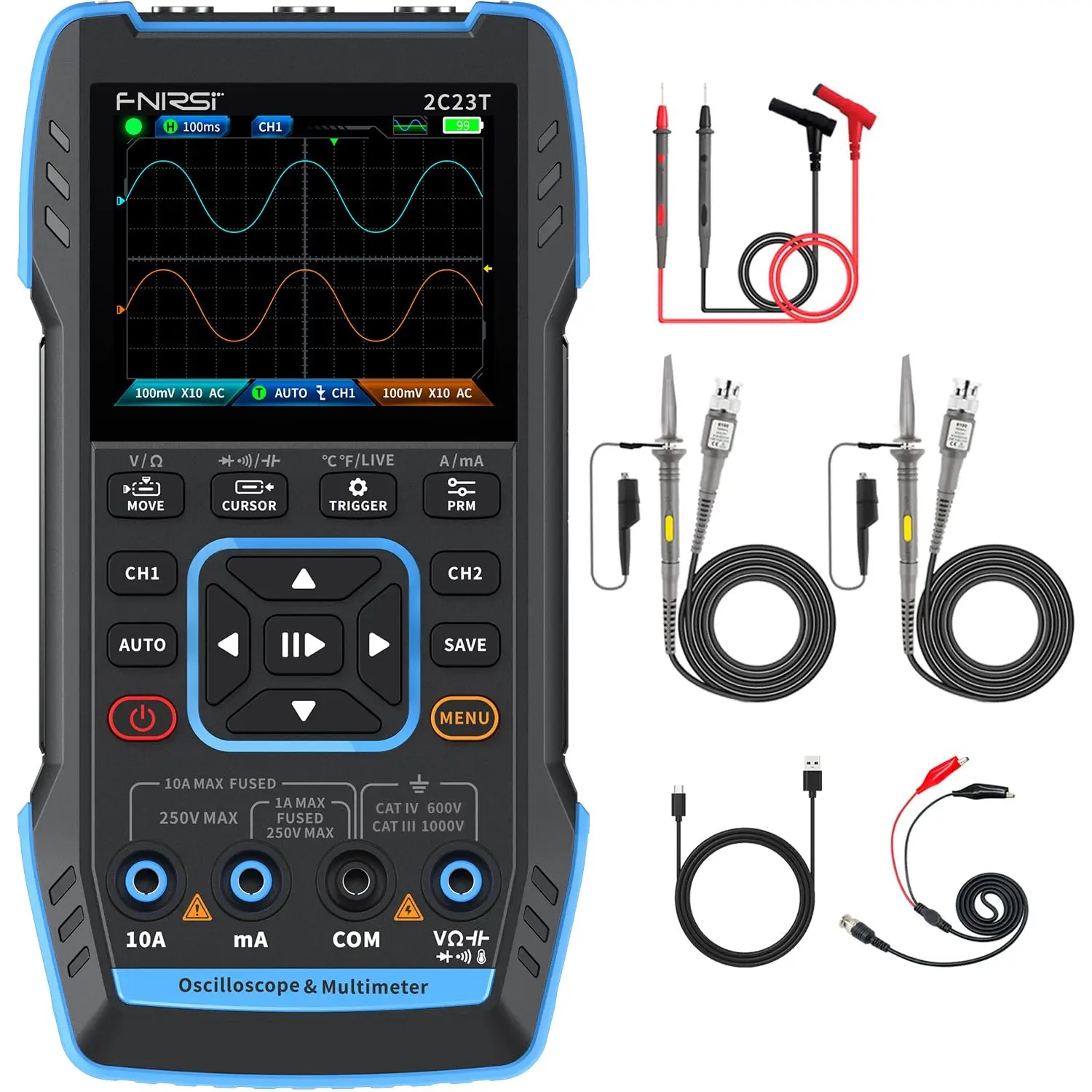 Fnirsi Digital Oscilloscope Handheld - 2C23T 3-in-1 Handheld Oscilloscope Multimeter Signal