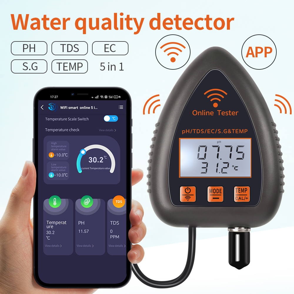 Tuya WiFi 5 in 1 TDS/EC/SALT/S - Ph Meter Digital Water Tester ulasan dan harga
