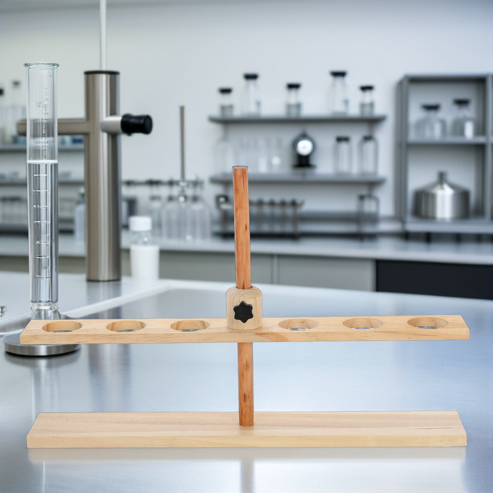 6 Hole Wooden Funnel Stand Adj - Lab Equipment ulasan dan harga