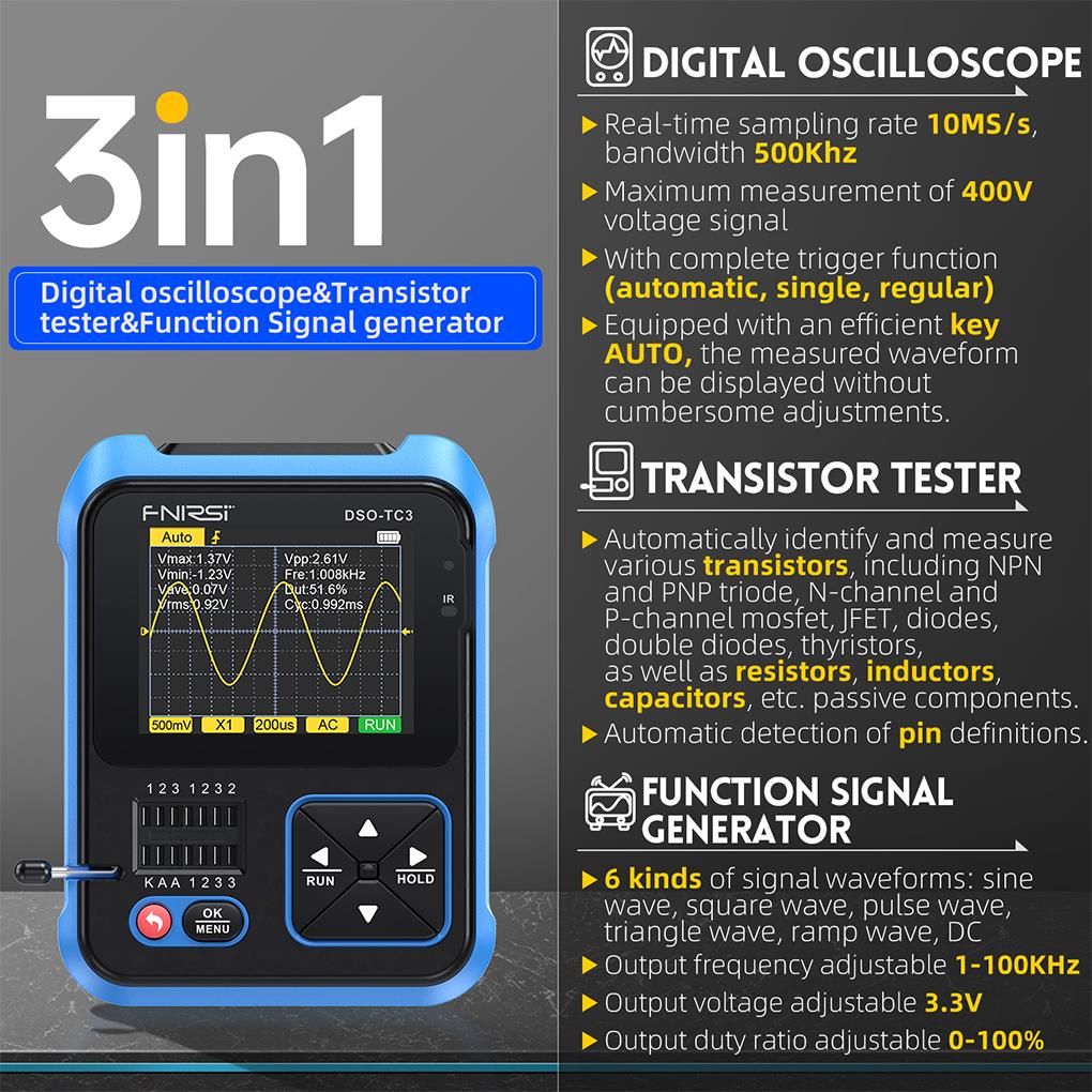 FNIRSI DSO-TC3 3in1 Mini Handh - Fnirsi Digital Oscilloscope Handheld ulasan dan harga